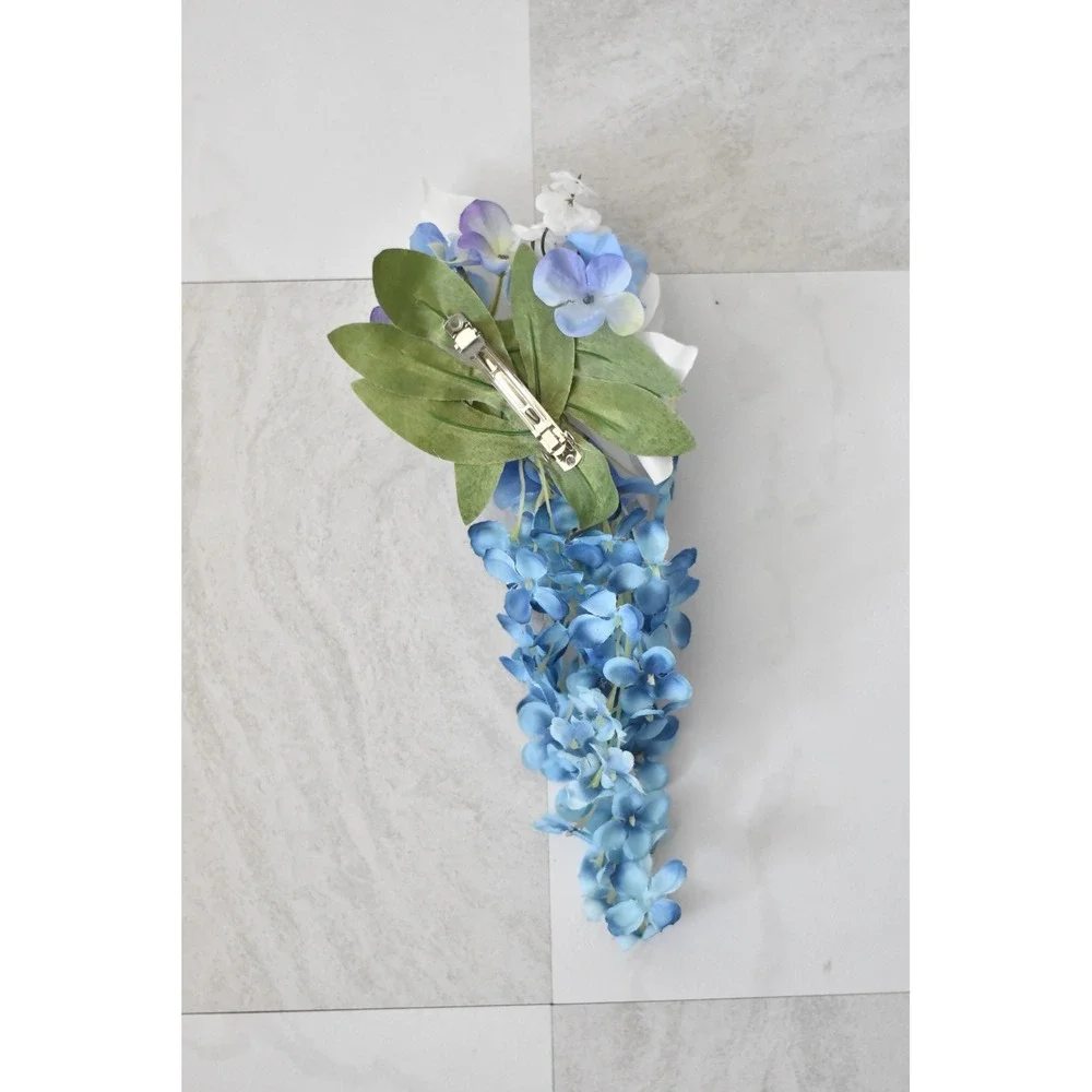 Handmade Floral Hair Clip Women OS Blue White Calla Lily Hydrangea Barrette